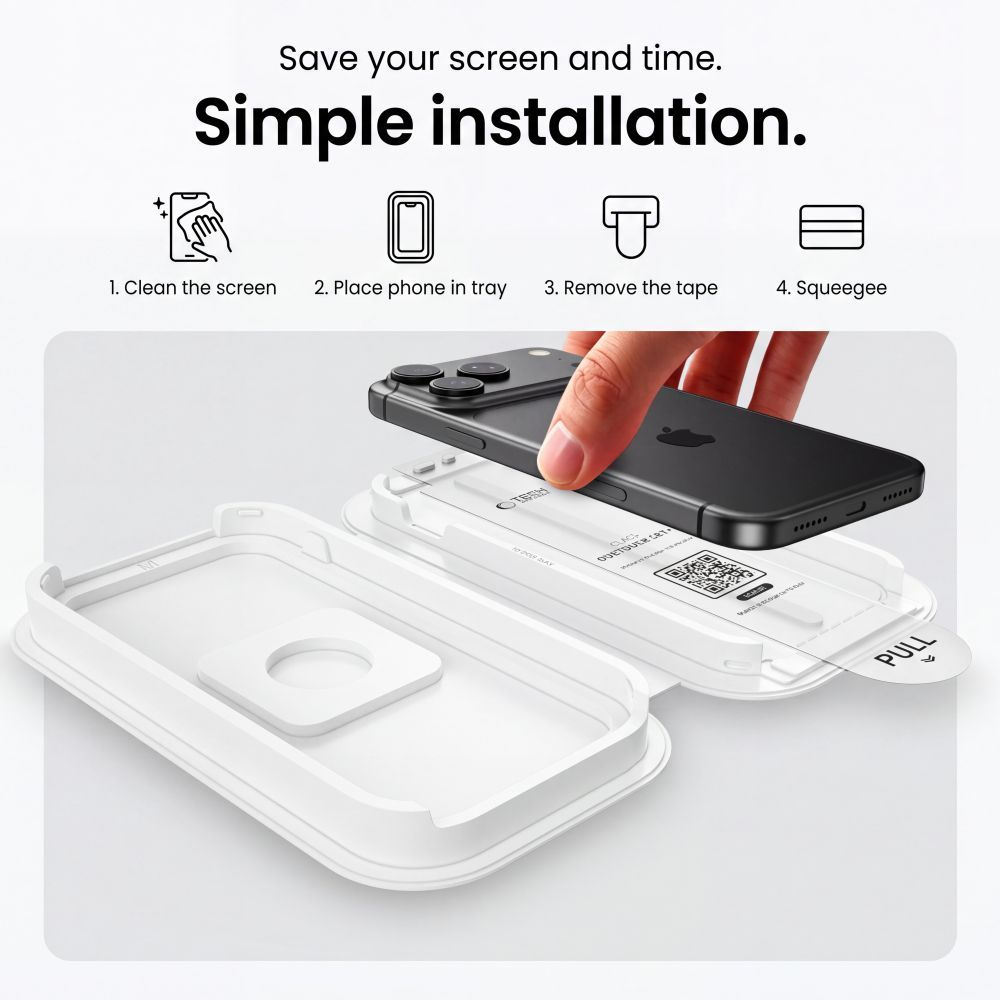 Folie de protectie Ecran Tech-Protect OneTouch pentru Apple iPhone 18 Pro / 17 Pro, Sticla Securizata, Full Glue, Set 2 bucati, Transparenta