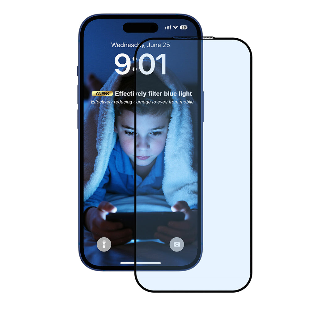 Folie de protectie Ecran Anti Blue Light Anank 5X Reinforced pentru Apple iPhone 18 Pro / 17 Pro, Sticla Securizata, Full Glue, 2.5D, Neagra