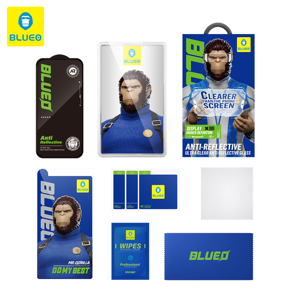 Folie de protectie Ecran Blueo Anti-Reflective HD pentru Apple iPhone 14 Pro Max, Sticla Securizata, Full Glue, Neagra