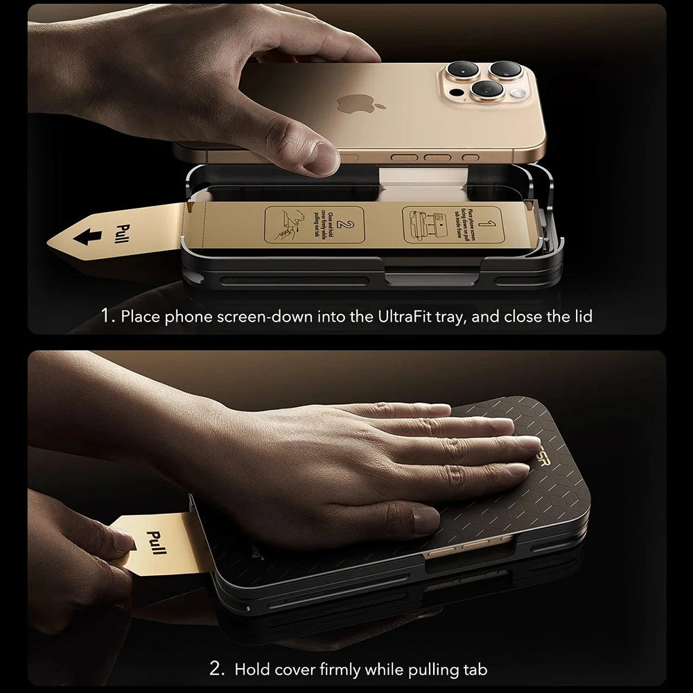 Folie de protectie Ecran ESR Corning UltraFit pentru Apple iPhone 17 Pro Max, Sticla Securizata, Full Glue, Set 3 bucati, Neagra