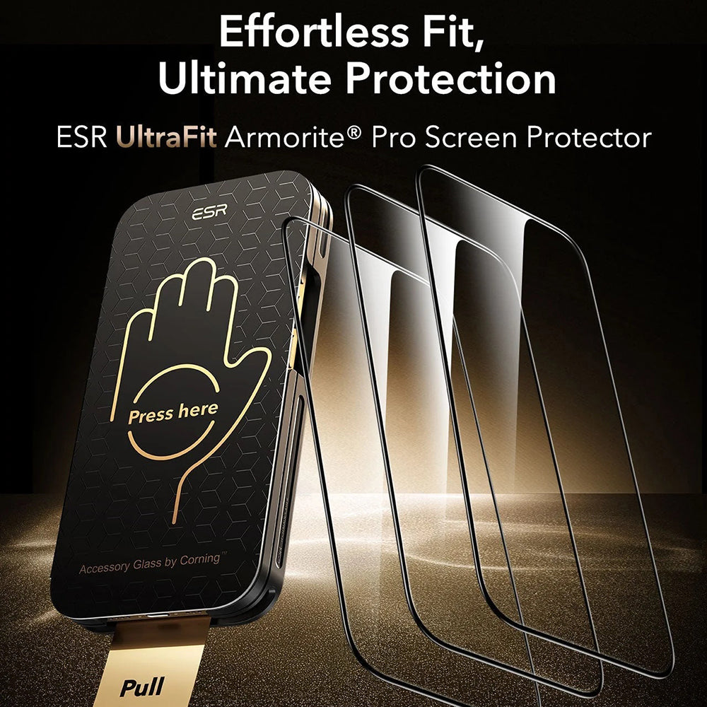 Folie de protectie Ecran ESR Corning UltraFit pentru Apple iPhone 17 Pro, Sticla Securizata, Full Glue, Set 3 bucati, Neagra