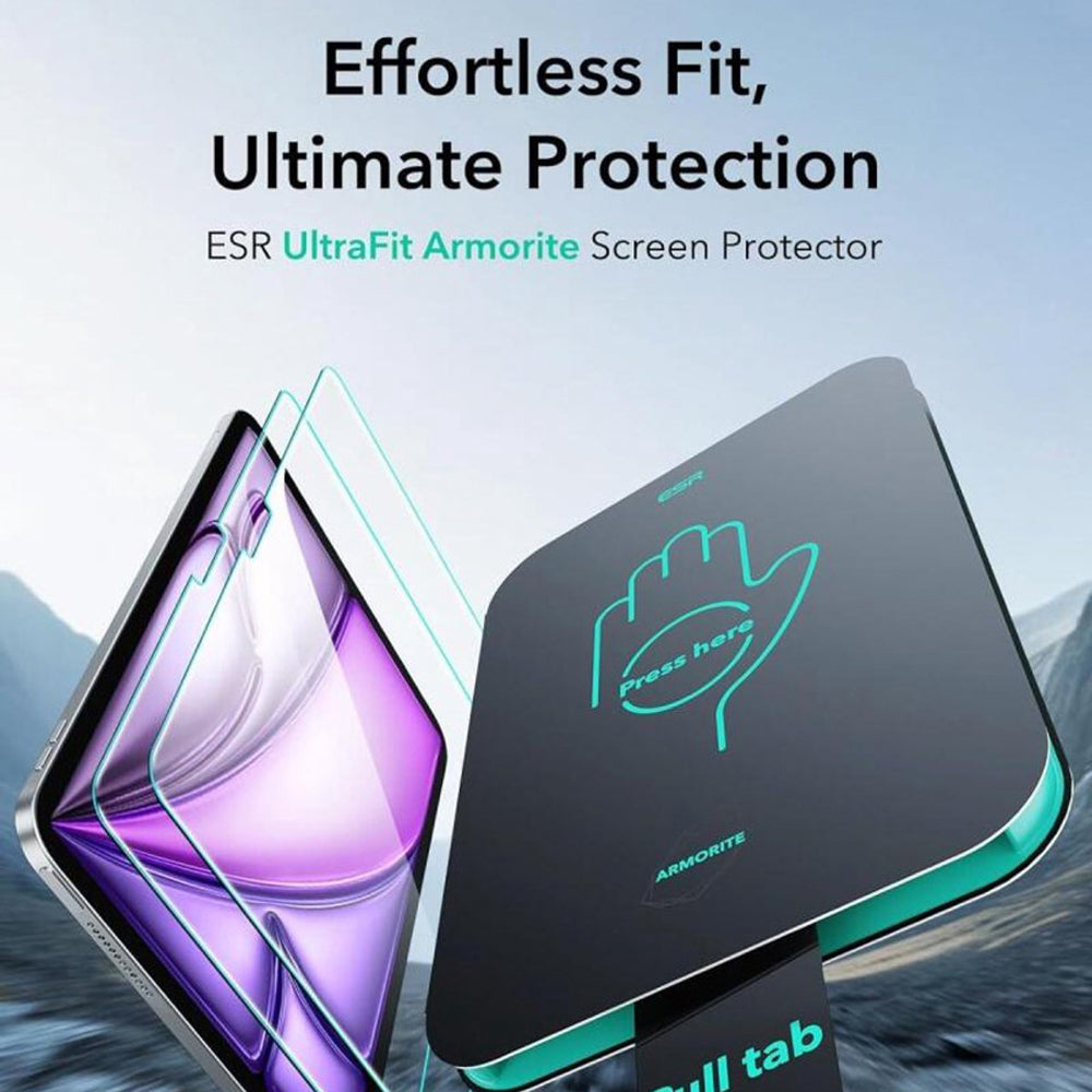 Folie de protectie Ecran ESR Armorite UltraFit pentru Apple iPad Air 13 (2025) / Air 13 (2024), Sticla Securizata, Full Glue, Set 2 bucati