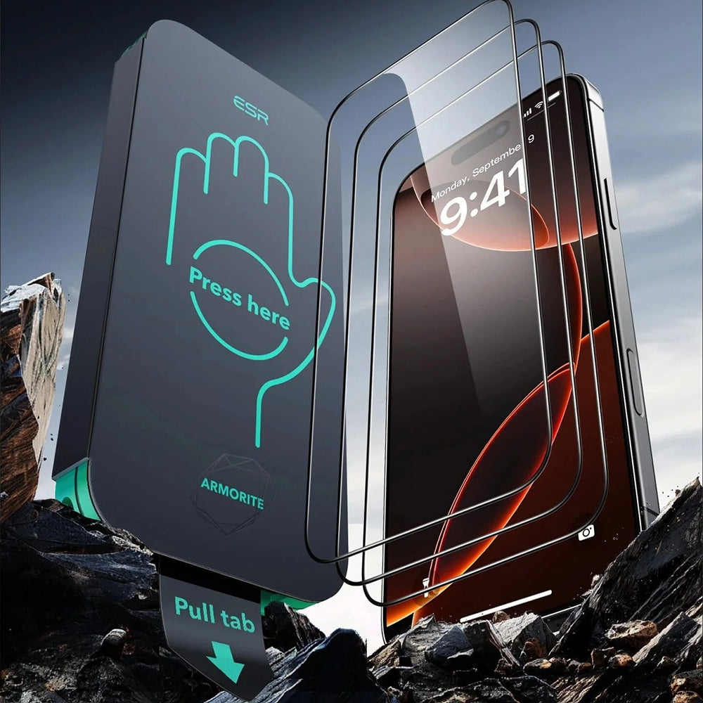Folie de protectie Ecran ESR Armorite UltraFit pentru Apple iPhone 17 Pro Max, Sticla Securizata, Full Glue, Set 3 bucati, Neagra
