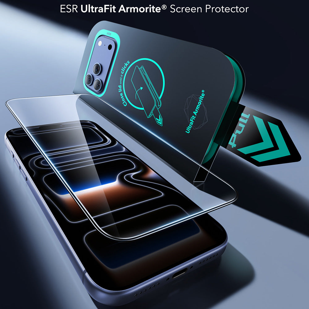 Folie de protectie Ecran ESR Armorite UltraFit pentru Apple iPhone 18 Pro / 17 Pro, Sticla Securizata, Full Glue, Set 2 bucati, Neagra