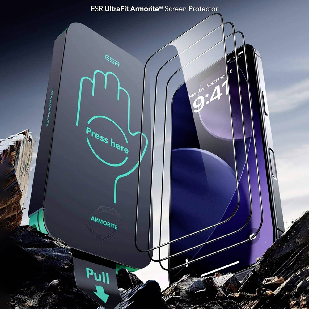 Folie de protectie Ecran ESR Armorite UltraFit pentru Apple iPhone 18 Pro Max / 17 Pro Max, Sticla Securizata, Full Glue, Set 2 bucati, Neagra