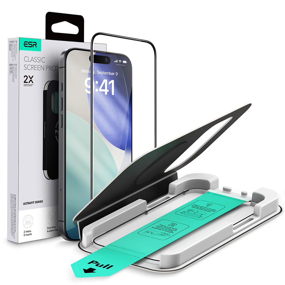 Folie de protectie Ecran ESR UltraFit pentru Apple iPhone 17 Pro, Sticla Securizata, Full Glue, Neagra