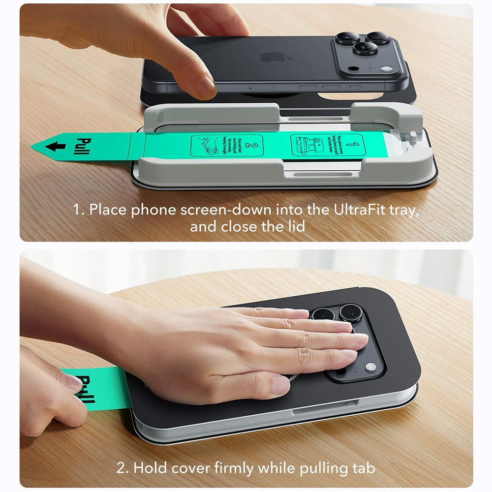 Folie de protectie Ecran ESR UltraFit pentru Apple iPhone 18 Pro / 17 Pro, Sticla Securizata, Full Glue, Set 3 bucati, Neagra