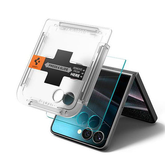 Folie de protectie Ecran Exterior Spigen GlastR EZ FIT pentru Samsung Galaxy Z Flip7 F766, Sticla Securizata, Full Glue, Set 2 bucati AGL09585