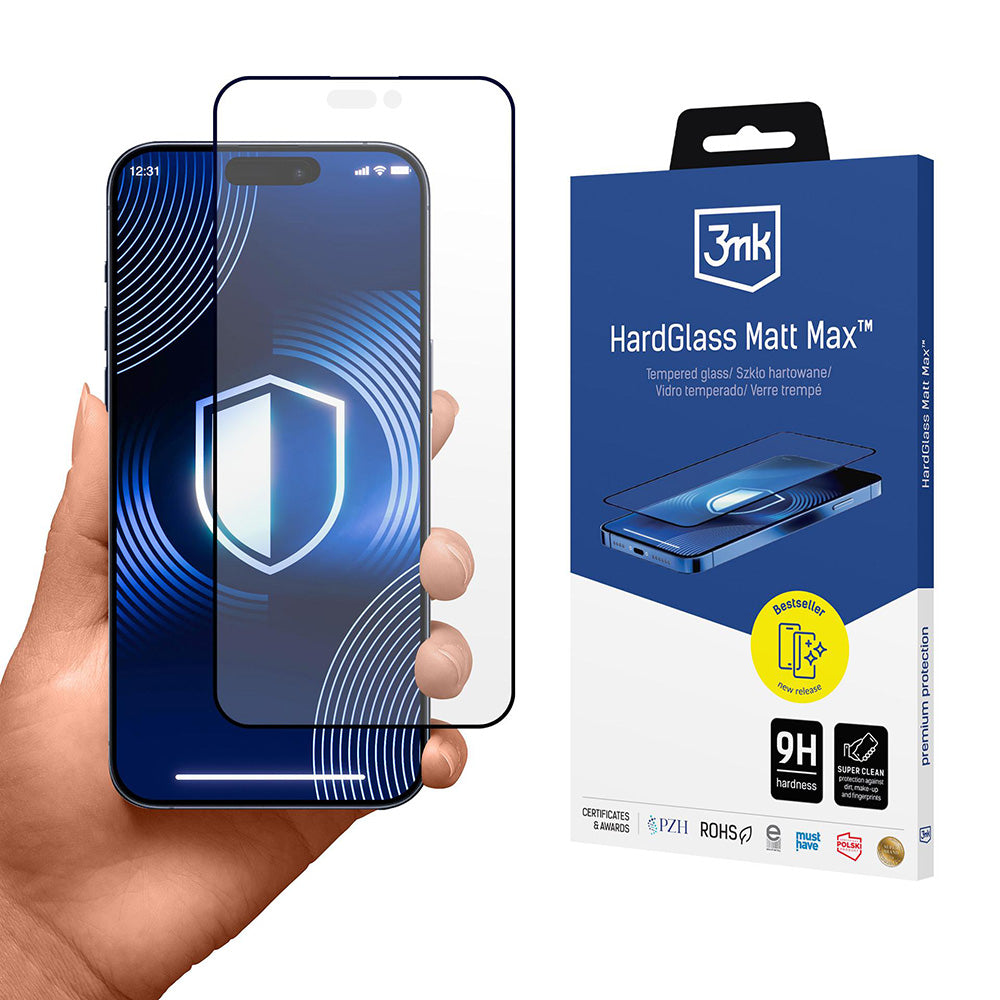 Folie de protectie Ecran Matte 3MK HardGlass Max pentru Apple iPhone 17 Pro Max, Sticla Securizata, Full Glue, Neagra