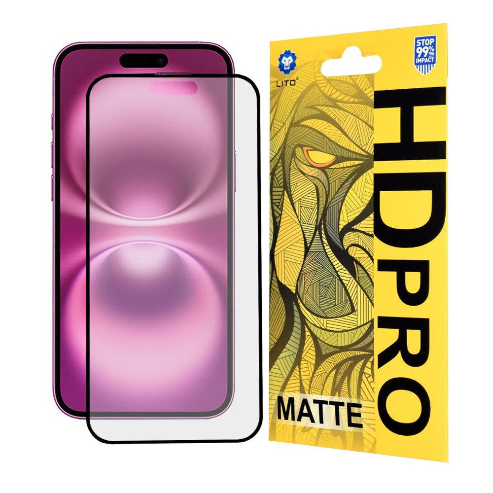 Folie de protectie Ecran Matte Lito HD Pro pentru Apple iPhone 16 Plus, Sticla Securizata, Full Glue, Neagra