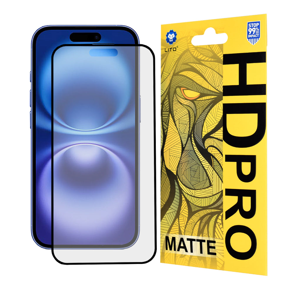 Folie de protectie Ecran Matte Lito HD Pro pentru Apple iPhone 16, Sticla Securizata, Full Glue, Neagra