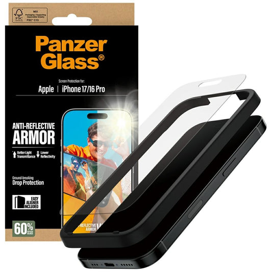 Folie de protectie Ecran Matte PanzerGlass Armor EasyAligner pentru Apple iPhone 17 / 16 Pro, Sticla Securizata, Full Glue