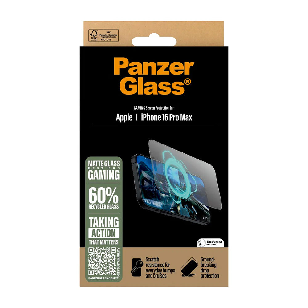Folie de protectie Ecran Matte PanzerGlass Ultra-Wide Fit Gaming pentru Apple iPhone 16 Pro Max, Sticla Securizata, Full Glue, Neagra