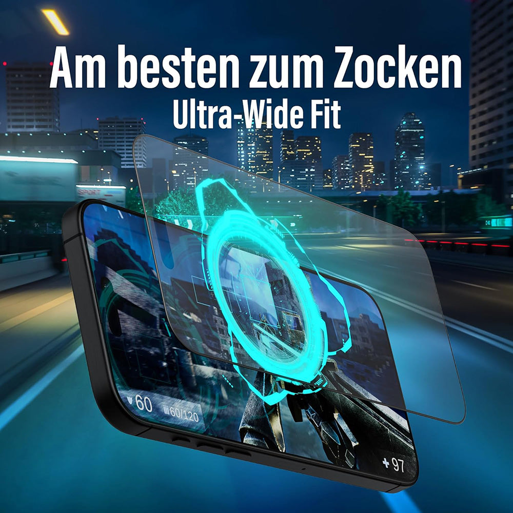 Folie de protectie Ecran Matte PanzerGlass Ultra-Wide Fit Gaming pentru Apple iPhone 16 Pro, Sticla Securizata, Full Glue, Neagra