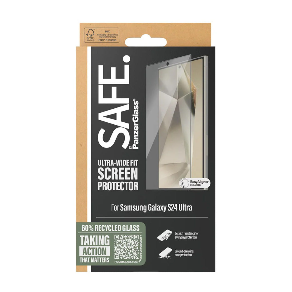 Folie de protectie Ecran PanzerGlass Safe. Ultra-Wide Fit EasyAligner pentru Samsung Galaxy S24 Ultra S928, Sticla Securizata, Full Glue, Neagra
