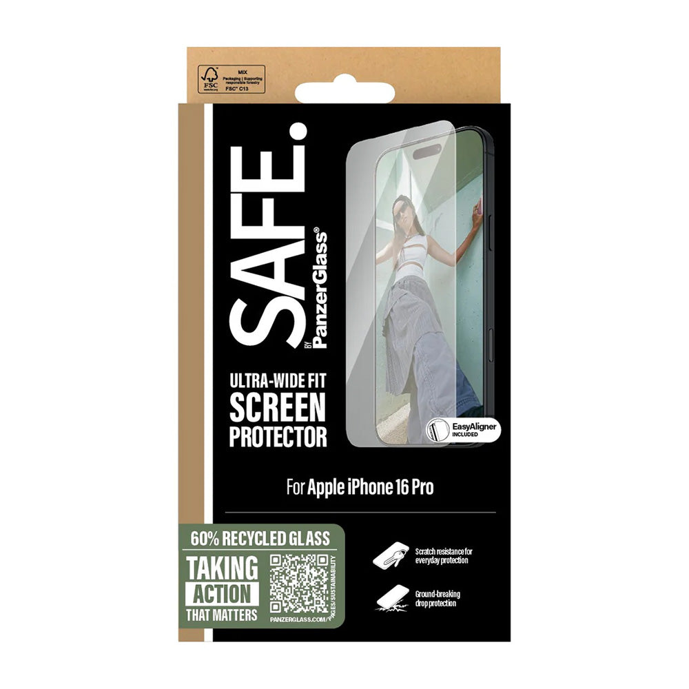 Folie de protectie Ecran PanzerGlass Safe. Ultra-Wide Fit pentru Apple iPhone 16 Pro, Sticla Securizata, Full Glue