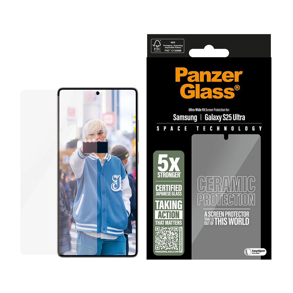 Folie de protectie Ecran PanzerGlass Ultra-Wide Ceramic EasyAligner pentru Samsung Galaxy S25 Ultra S938, Sticla Securizata, Full Glue