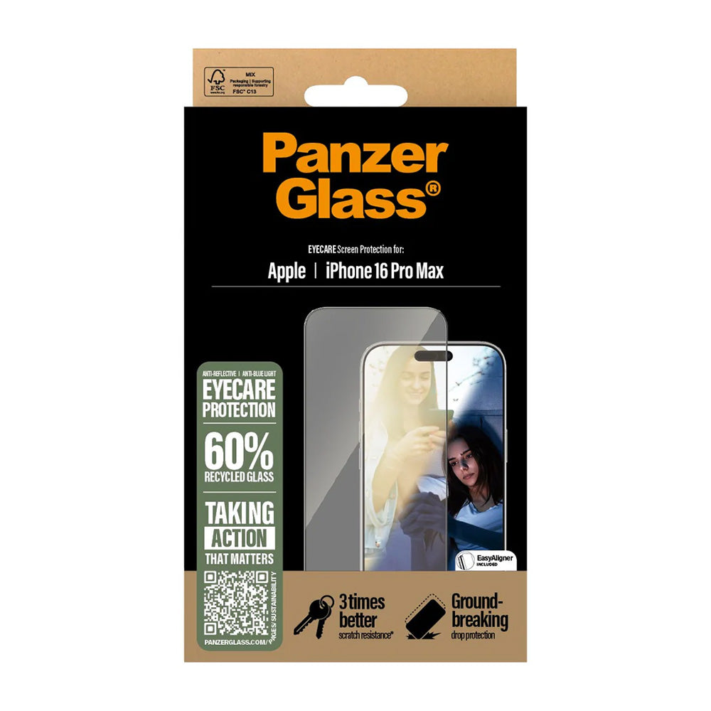 Folie de protectie Ecran PanzerGlass Ultra-Wide Fit EyeCare pentru Apple iPhone 16 Pro Max, Sticla Securizata, Full Glue, Neagra