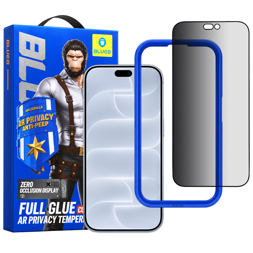 Folie de protectie Ecran Privacy Blueo Anti Peep AR pentru Apple iPhone 18 Pro, Sticla Securizata, Full Glue, 3D
