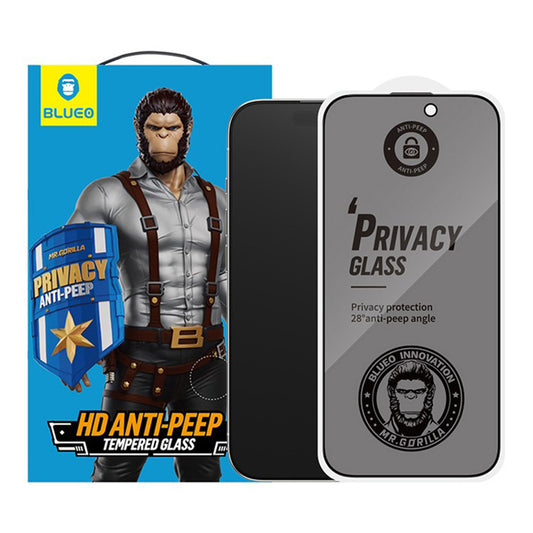 Folie de protectie Ecran Privacy Blueo Anti-Peep pentru Apple iPhone 17 Pro / 17 / 16 Pro, Sticla Securizata, Full Glue, Set 5 bucati