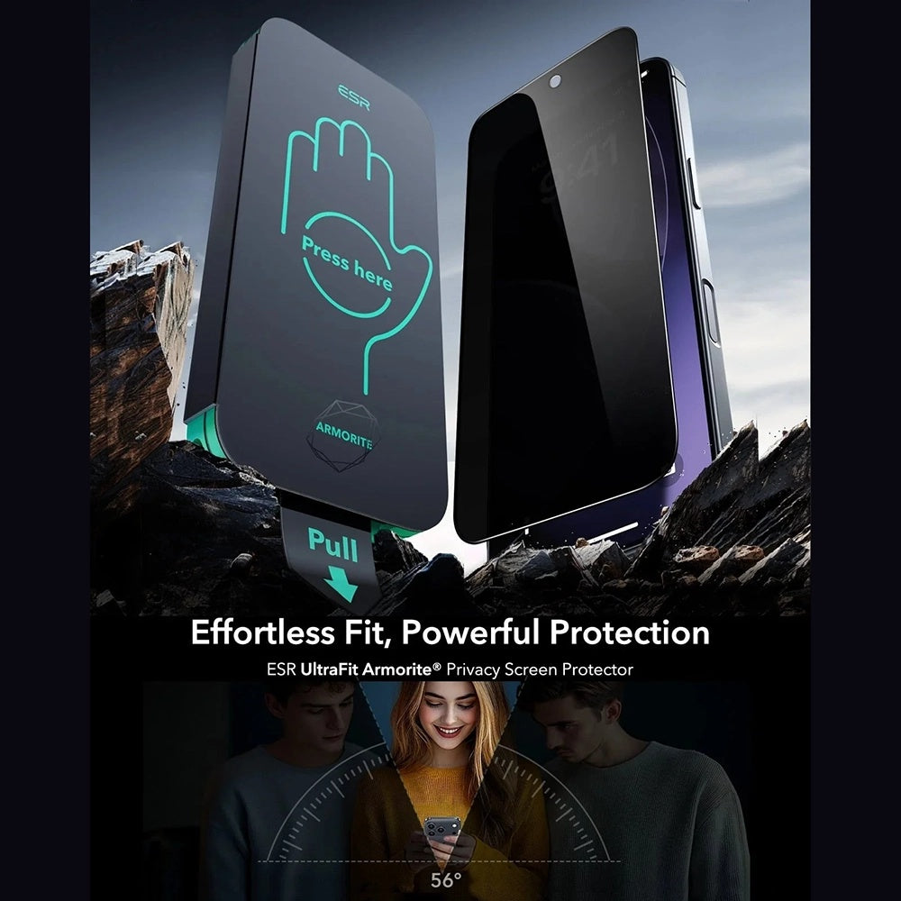 Folie de protectie Ecran Privacy ESR Armorite UltraFit pentru Apple iPhone 17 Pro Max, Sticla Securizata, Full Glue, Set 3 bucati