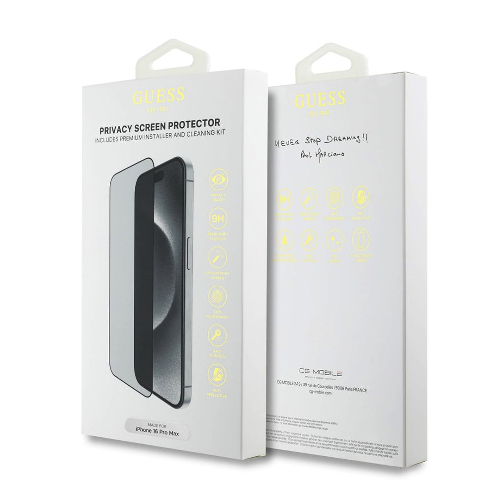 Folie de protectie Ecran Privacy Guess pentru Apple iPhone 16 Pro, Sticla Securizata, Full Glue, 2.5D