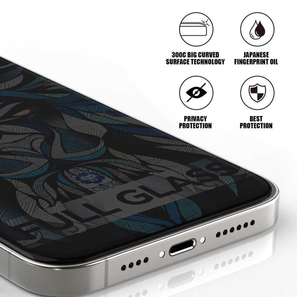 Folie de protectie Ecran Privacy Lito D+ Max 300C pentru Apple iPhone 17 / 16 Pro, Sticla Securizata, Full Glue