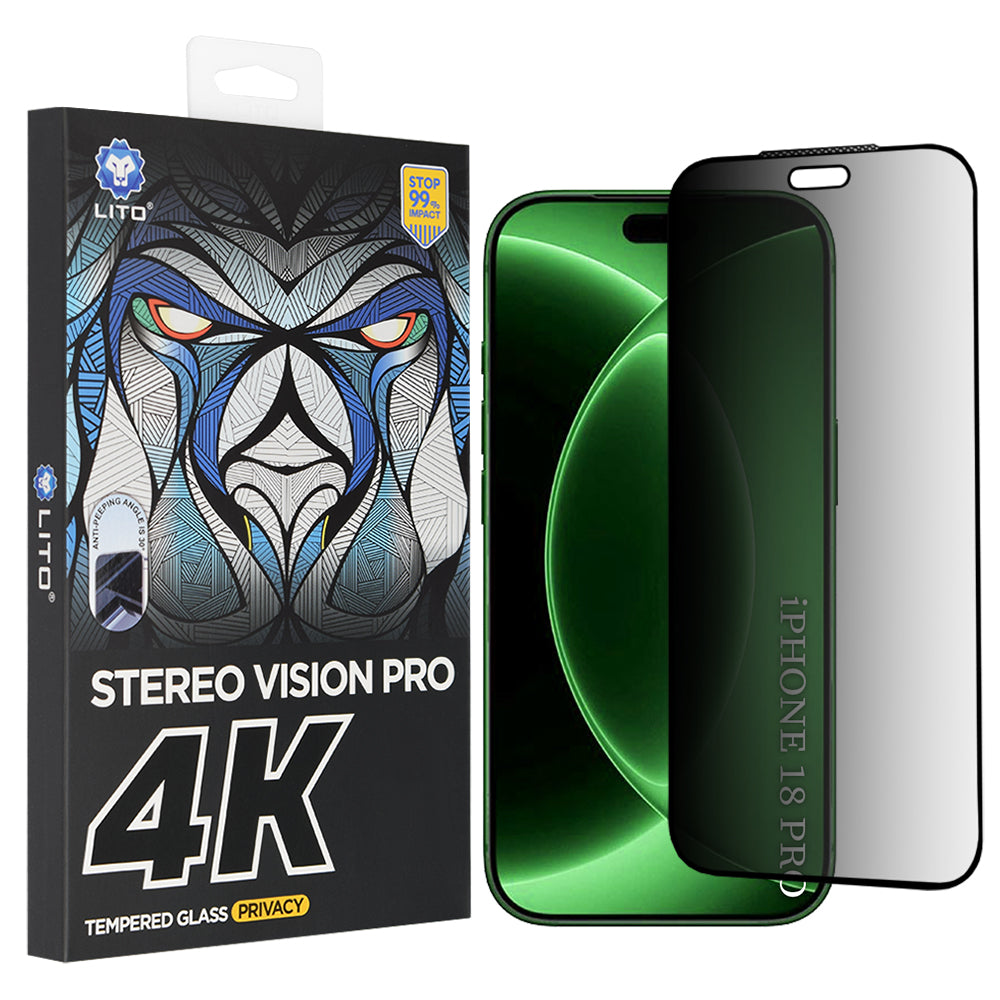 Folie de protectie Ecran Privacy Lito D+ Max 4K2 pentru Apple iPhone 18 Pro / 17 Pro, Sticla Securizata, Full Glue