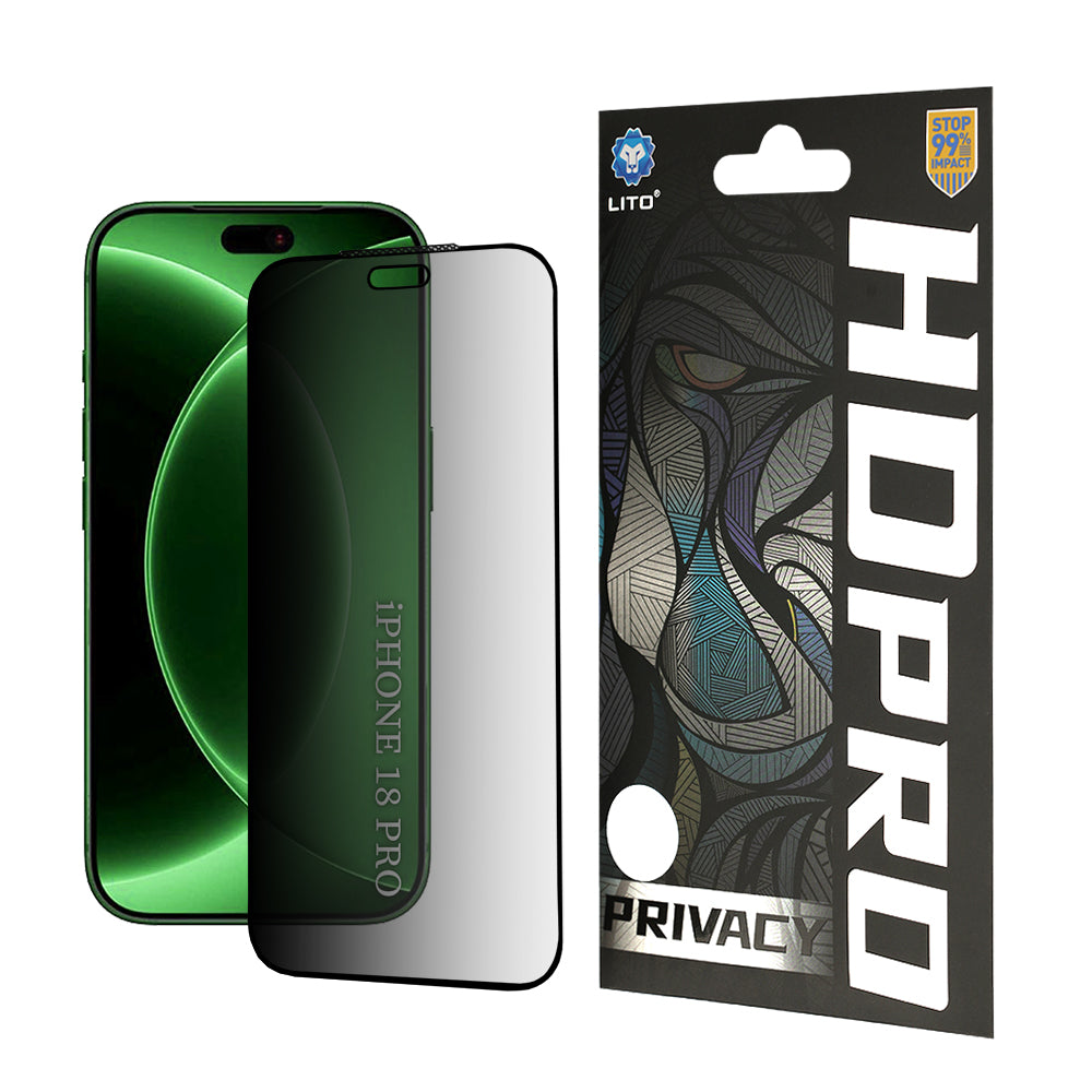 Folie de protectie Ecran Privacy Lito HD Pro2 pentru Apple iPhone 18 Pro / 17 Pro, Sticla Securizata, Full Glue