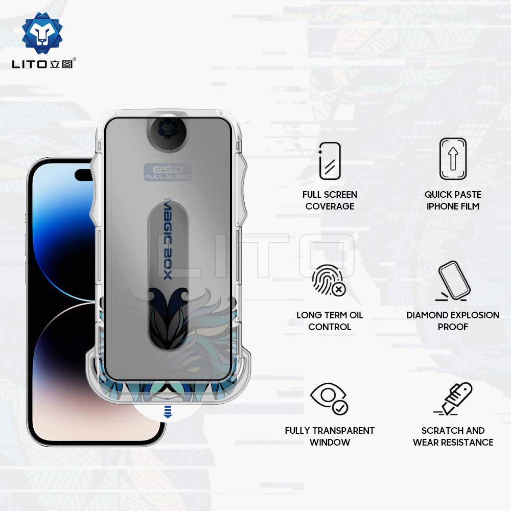 Folie de protectie Ecran Privacy Lito Magic Glass Box D+ Tools pentru Apple iPhone 12 Pro Max, Sticla Securizata, Full Glue