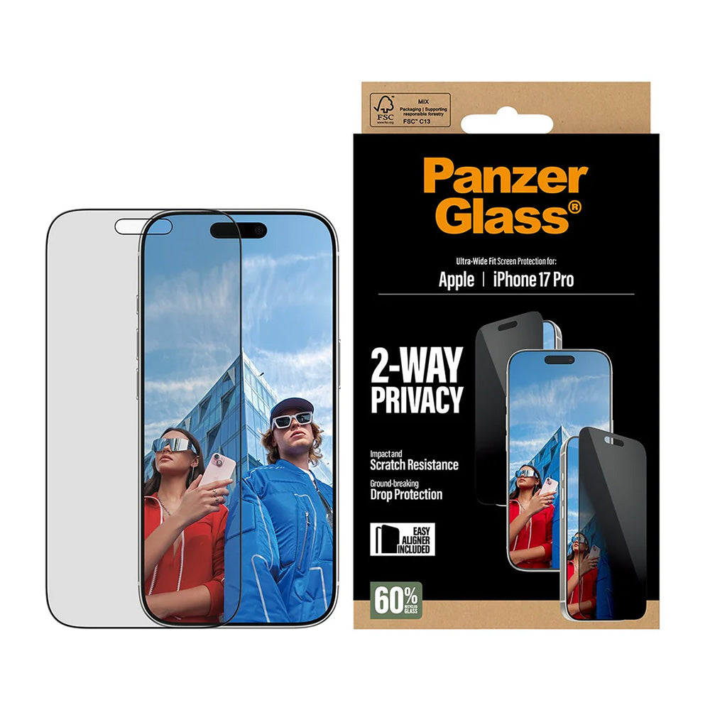 Folie de protectie Ecran Privacy PanzerGlass Ultra-Wide Fit 2-Way EasyAligner pentru Apple iPhone 17 Pro, Sticla Securizata, Full Glue