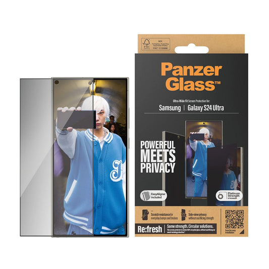 Folie de protectie Ecran Privacy PanzerGlass Ultra-Wide Fit EasyAligner pentru Samsung Galaxy S24 Ultra S928, Sticla Securizata, Full Glue