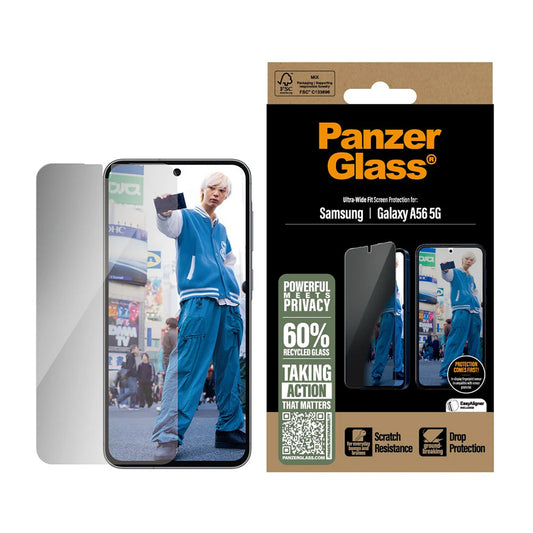 Folie de protectie Ecran Privacy PanzerGlass Ultra-Wide Fit pentru Samsung Galaxy A56 A566, Sticla Securizata, Full Glue