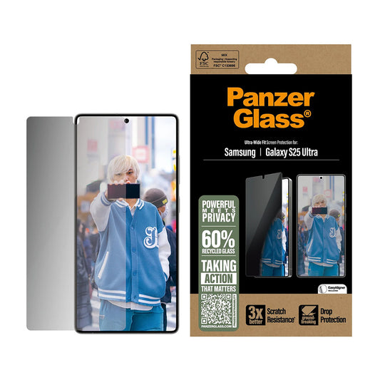 Folie de protectie Ecran Privacy PanzerGlass Ultra-Wide Fit pentru Samsung Galaxy S25 Ultra S938, Sticla Securizata, Full Glue