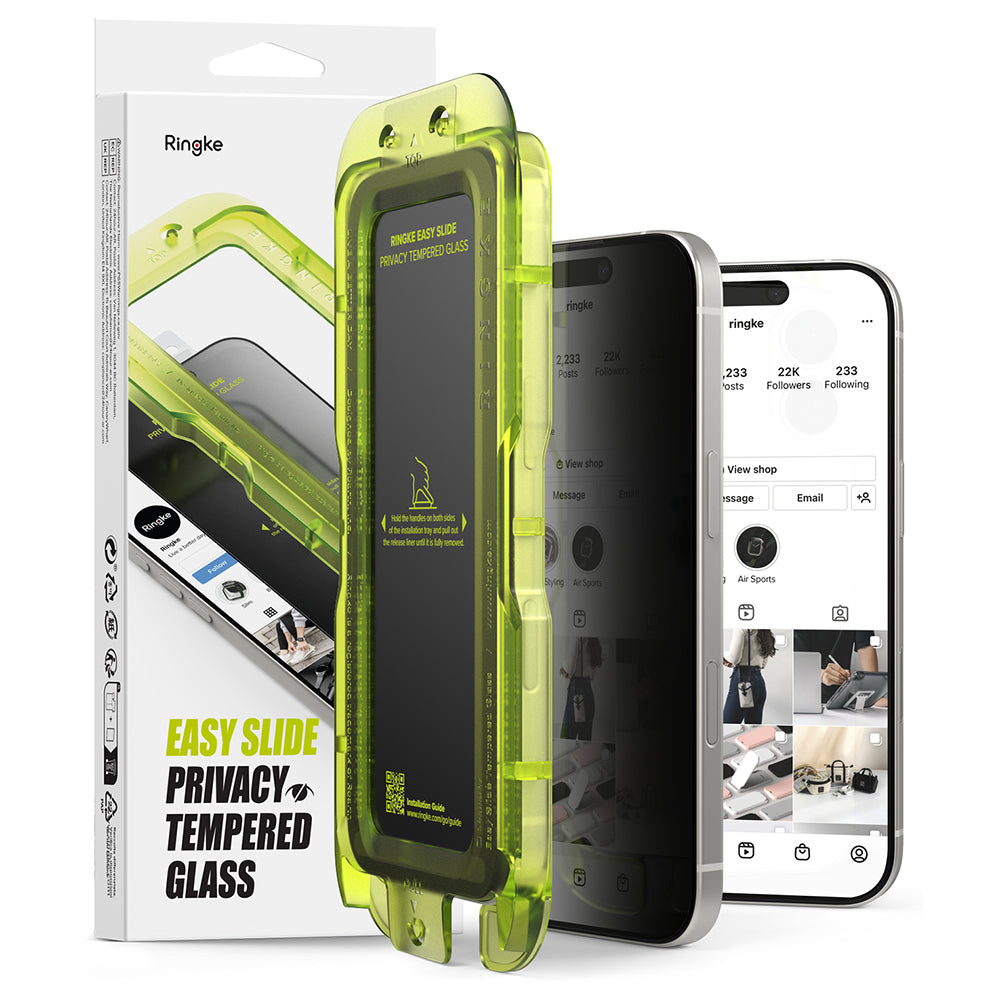 Folie de protectie Ecran Privacy Ringke Easy Slide pentru Apple 17 Pro Max, Sticla Securizata, Full Glue, Set 2 bucati