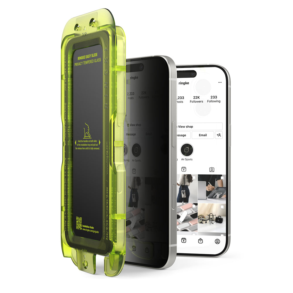Folie de protectie Ecran Privacy Ringke Easy Slide pentru Apple 17 Pro Max, Sticla Securizata, Full Glue, Set 2 bucati