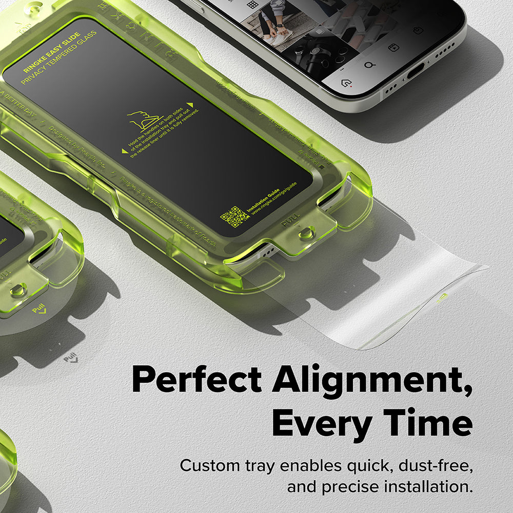 Folie de protectie Ecran Privacy Ringke Easy Slide pentru Apple 17 Pro Max, Sticla Securizata, Full Glue, Set 2 bucati
