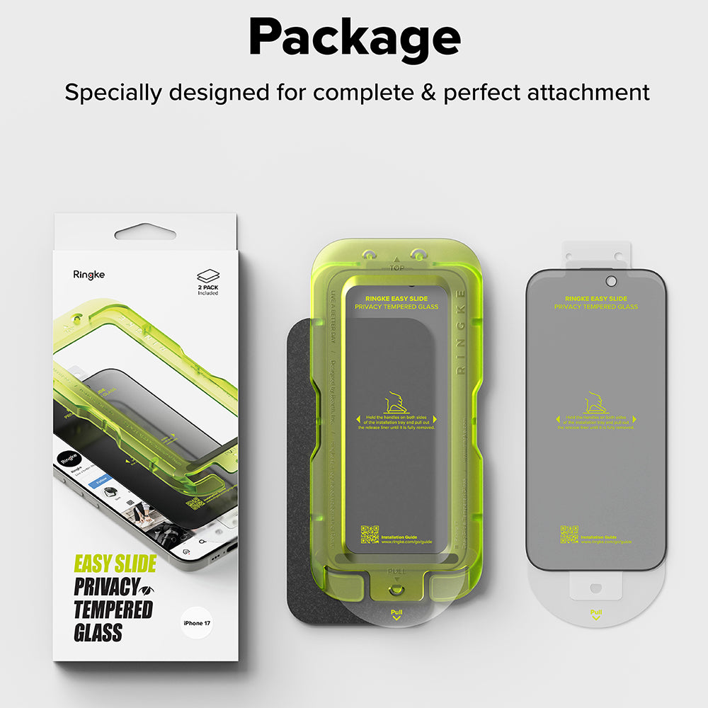 Folie de protectie Ecran Privacy Ringke Easy Slide pentru Apple 17 Pro Max, Sticla Securizata, Full Glue, Set 2 bucati