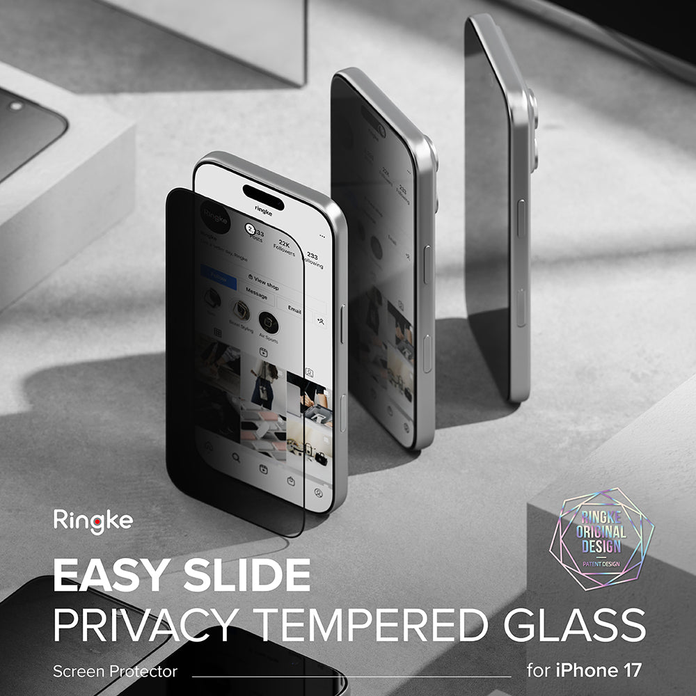 Folie de protectie Ecran Privacy Ringke Easy Slide pentru Apple 17 Pro Max, Sticla Securizata, Full Glue, Set 2 bucati