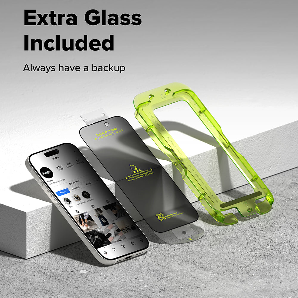 Folie de protectie Ecran Privacy Ringke Easy Slide pentru Apple iPhone 18 Pro / 17 Pro, Sticla Securizata, Full Glue, Set 2 bucati