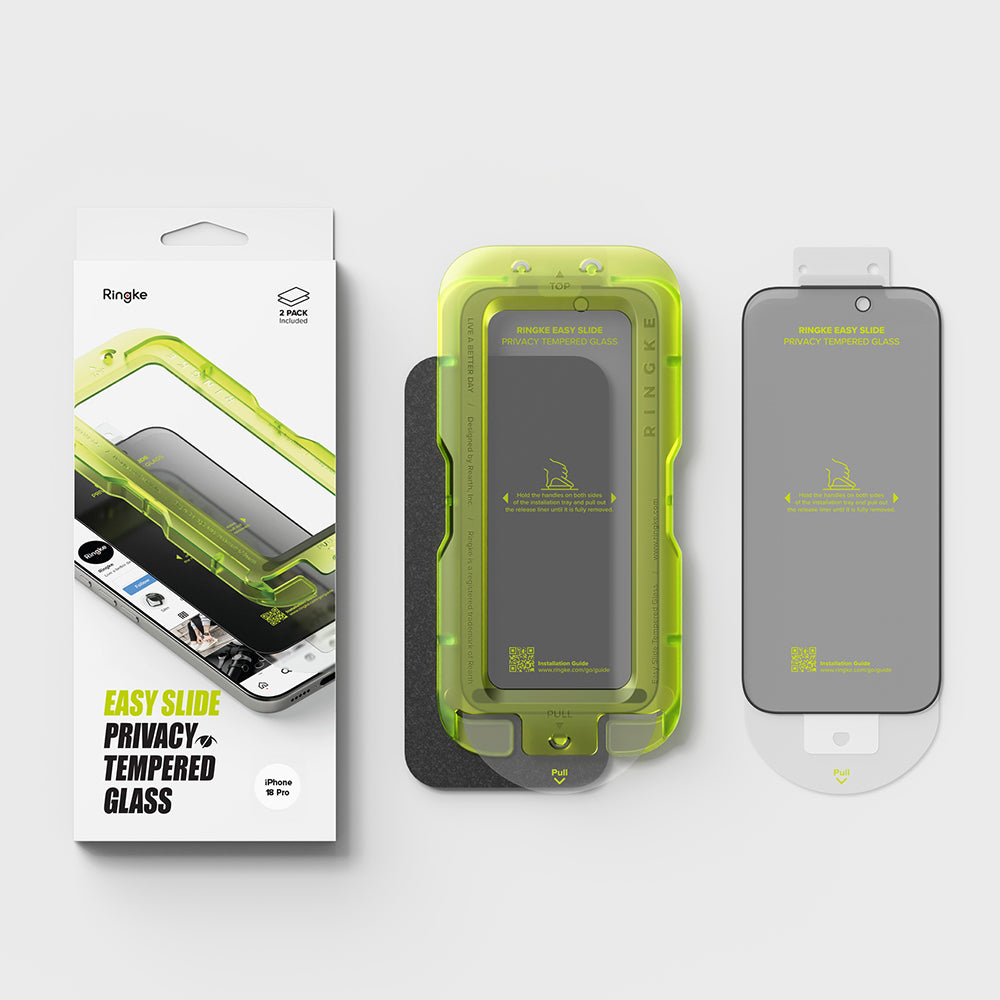 Folie de protectie Ecran Privacy Ringke Easy Slide pentru Apple iPhone 18 Pro, Sticla Securizata, Full Glue, Set 2 bucati