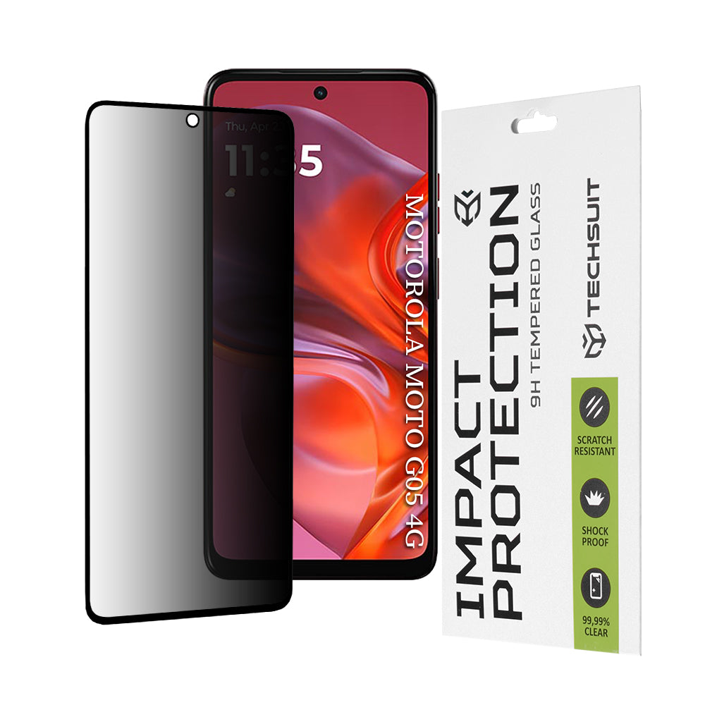 Folie de protectie Ecran Privacy Techsuit pentru Motorola Moto E15 / G05, Sticla Securizata, Full Glue, 111D