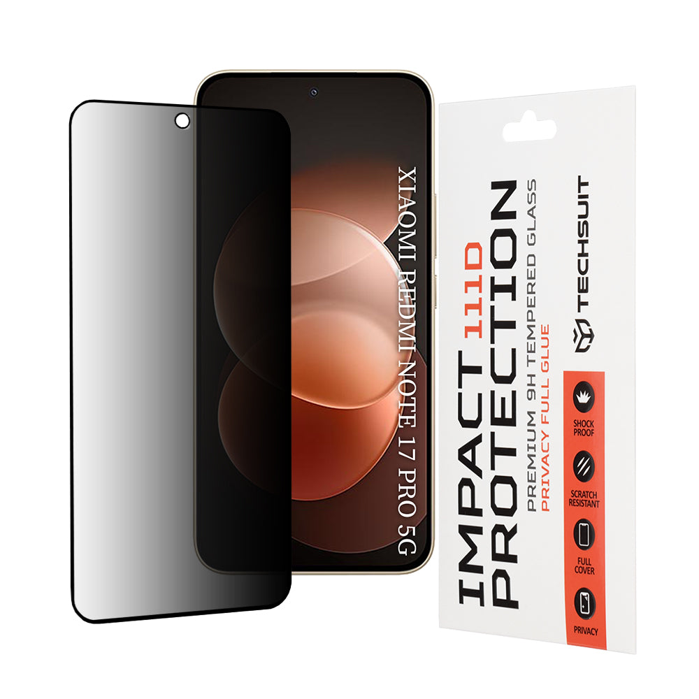 Folie de protectie Ecran Privacy Techsuit pentru Xiaomi Redmi Note 17 Pro / Note 17 Pro Max, Sticla Securizata, Full Glue, 111D