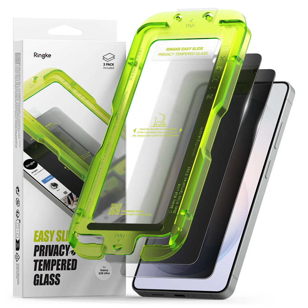 Folie de protectie Ecran Ringke Easy Slide pentru Samsung Galaxy S26 Ultra S948, Sticla Securizata, Full Glue, Set 2 bucati, Neagra