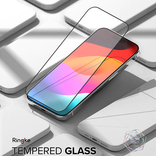 Folie de protectie Ecran Ringke pentru Apple iPhone 15 Pro, Sticla Securizata, Full Glue, Neagra