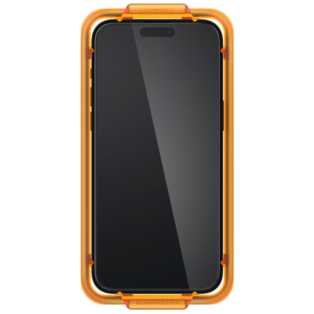Folie de protectie Ecran Spigen GlastR Align Master pentru Apple iPhone 15 Plus, Sticla Securizata, Full Glue, Set 2 bucati, Neagra AGL06886