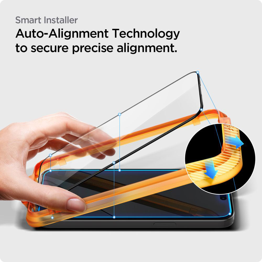 Folie de protectie Ecran Spigen GlastR Align Master pentru Apple iPhone 15, Sticla Securizata, Full Glue, Set 2 bucati, Neagra AGL06906