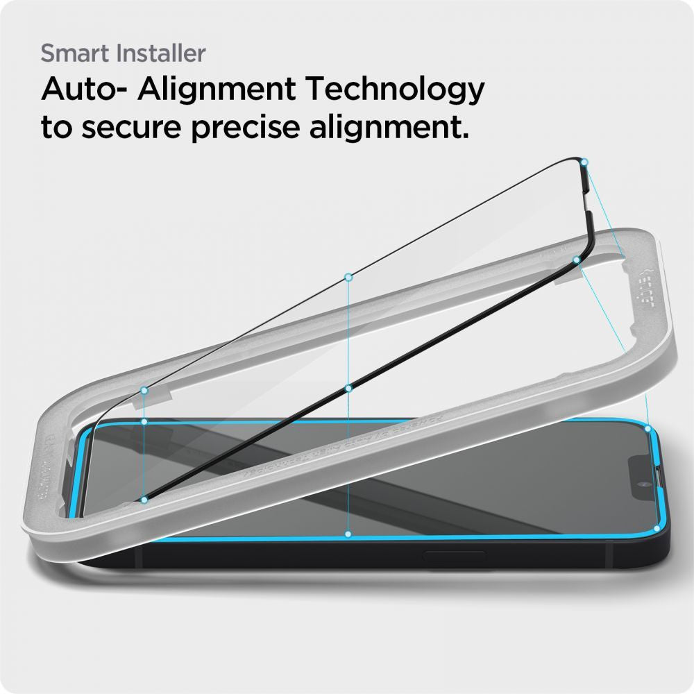 Folie de protectie Ecran Spigen GlastR Align Master pentru Apple iPhone 17e / 16e / 14 / 13 Pro, Sticla Securizata, Full Glue, Neagra AGL03725