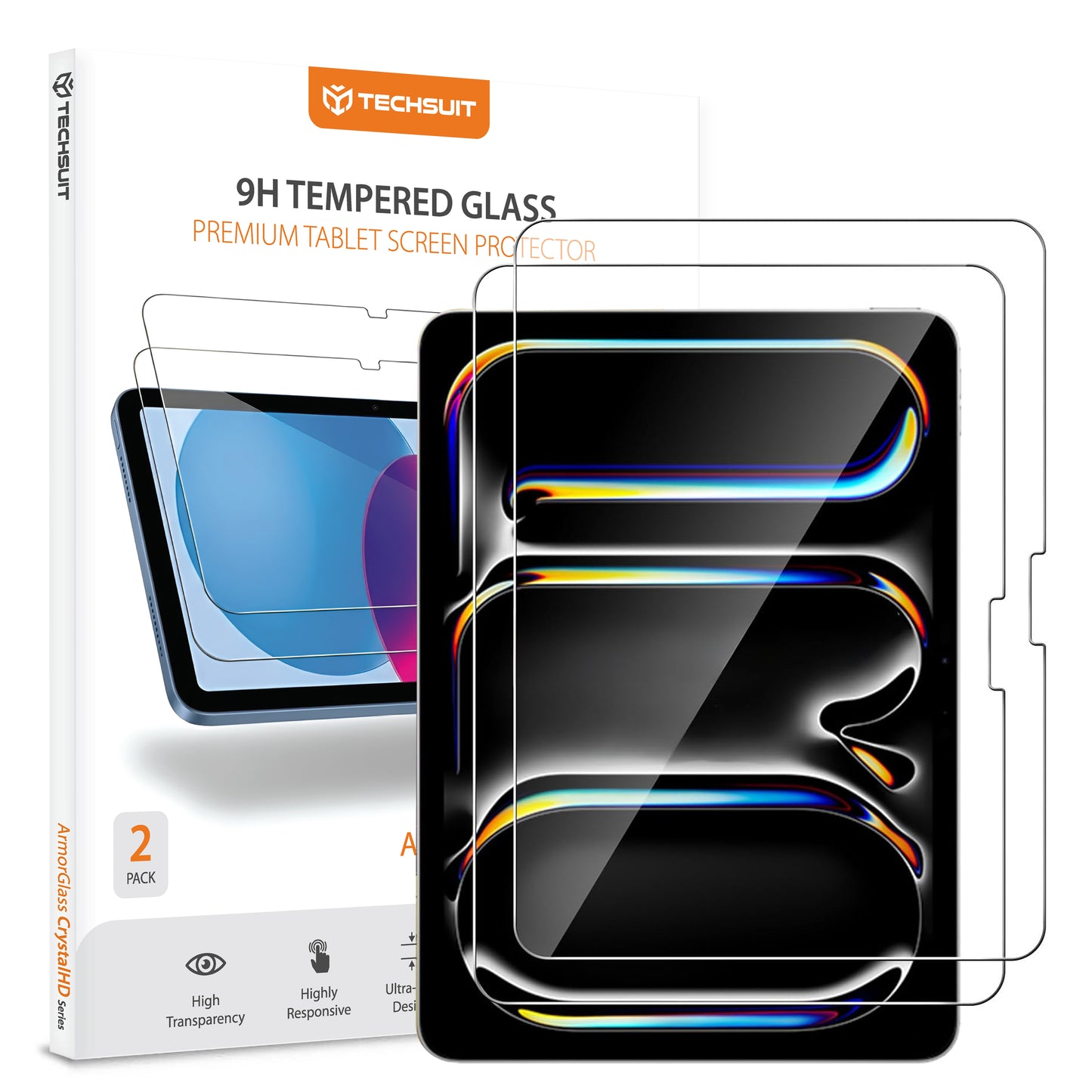 Folie de protectie Ecran Techsuit ArmorGlass CrystalHD pentru Apple iPad Pro 11 (2024), Sticla Securizata, Full Glue, Set 2 bucati