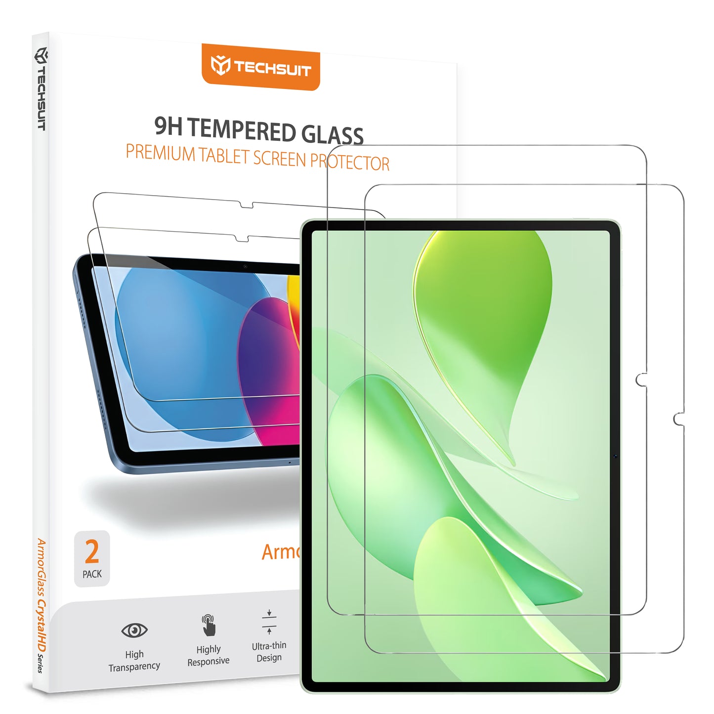 Folie de protectie Ecran Techsuit ArmorGlass CrystalHD pentru Huawei MatePad 12 X (2025), Sticla Securizata, Full Glue, Set 2 bucati
